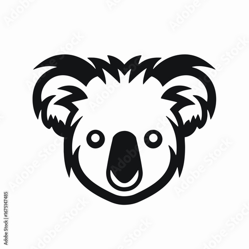 Minimalistic and adorable koala illustration on white background silhouette