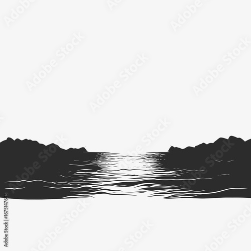 Tranquil waters between mountains creates an eye catching landscape silhouette