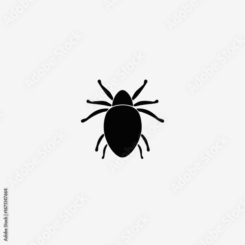 Small black tick with eight legs against white background silhouette