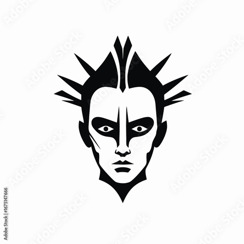 Abstract fierce expressionistic punk rocker human face bold illustration stark silhouette