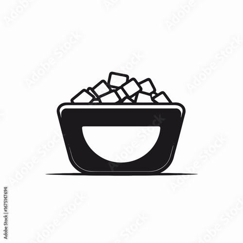 Bowl full with ice cubes isolated on a clean white silhouette