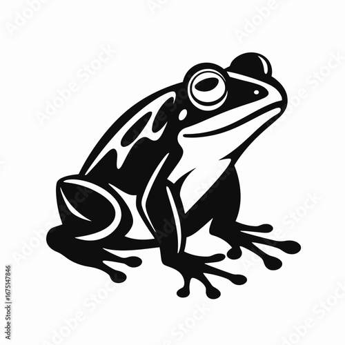Striking amphibian artwork showing a single black frog in silhouette