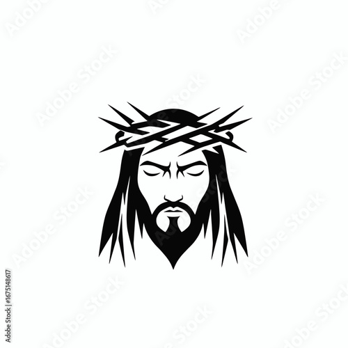 Jesus Christ portrait with crown of thorns in dark silhouette