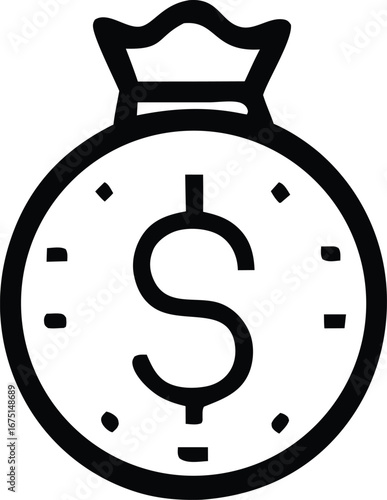 Money bag clock icon symbolizing time is money concept financial management and investment opportunities for business growth and wealth creation