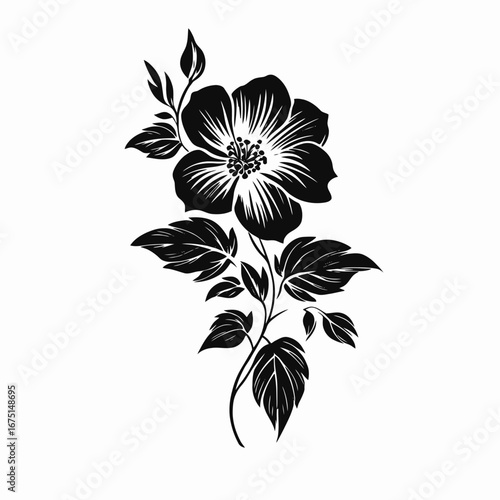Elegant dark floral design with leaves and buds silhouette
