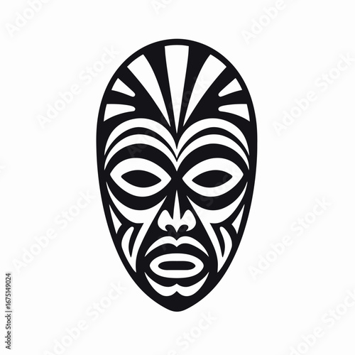 Striking tribal face abstract mask artwork black geometric pattern silhouette
