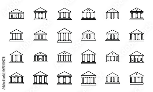 House and Home Outline Icons Set – Cottage, Villa, Cabin, Igloo, Farmhouse, Beach House, Bamboo House, Modern Apartment, Barn, Treehouse, Caravan, Vacation Home, Suburban House, Traditional Building, 