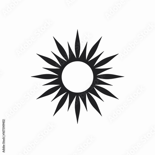 Striking solar black and white symbol illustration and radiating sun silhouette