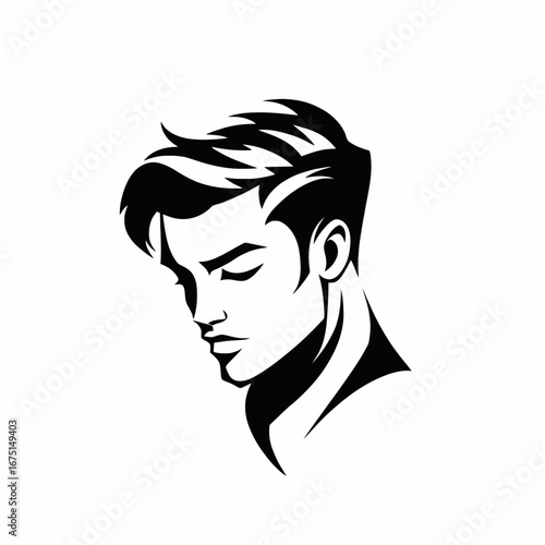 Handsome man with modern hairstyle in simple vector black silhouette