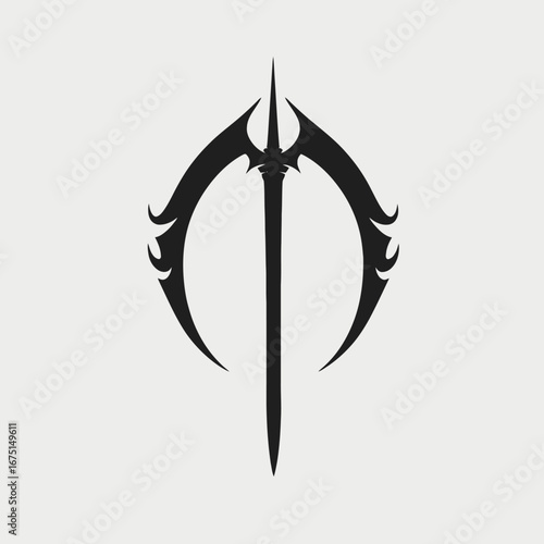 Abstract ancient weapon design on neutral background showing sharp sword silhouette
