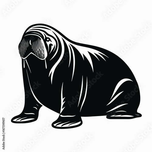 Arctic walrus majestic sea animal minimalist vector graphics illustration silhouette