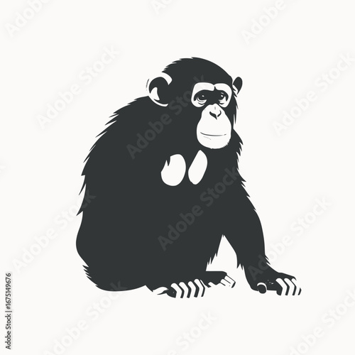 Striking chimpanzee portrait, a captivating and compelling animal vector graphic silhouette