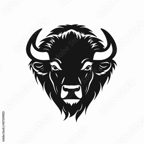 Bold bison head logo design on white background, strong silhouette