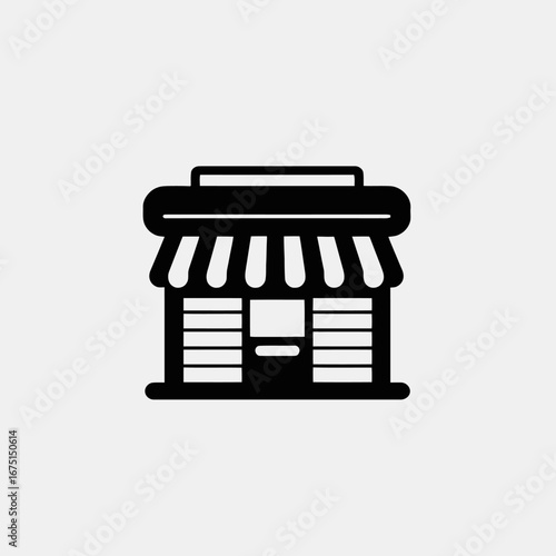 Minimalist storefront icon displaying classic architectural design as a black silhouette
