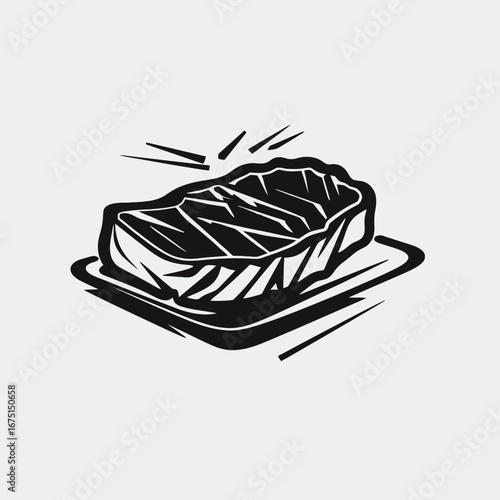 Appetizing, delicious steak illustration on a serving plate, forming a silhouette