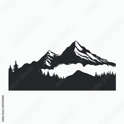 Majestic mountains meet the forest, a serene nature vector silhouette