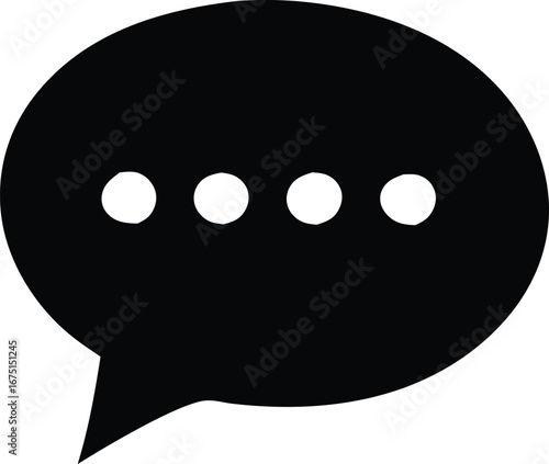 Simple black speech bubble icon with ellipsis dots for communication and messaging design element