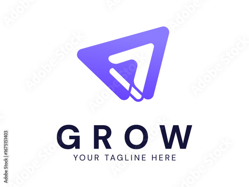 Modern grow Business with overlapping growth arrows triangles shapes logo vector design concept. Growth logotype symbol for digital finance, ui, technology, investment, business, website, financial.