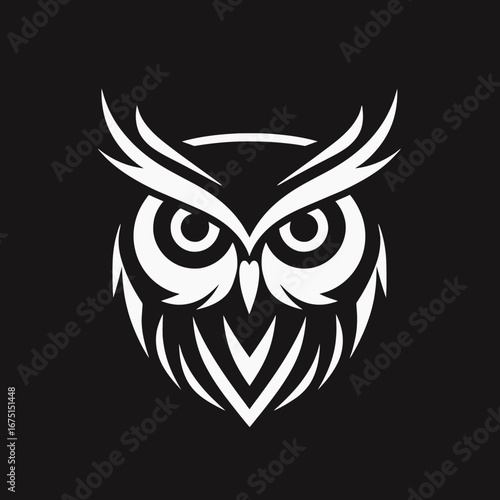 Striking stylized nocturnal owl face in graphic design silhouette