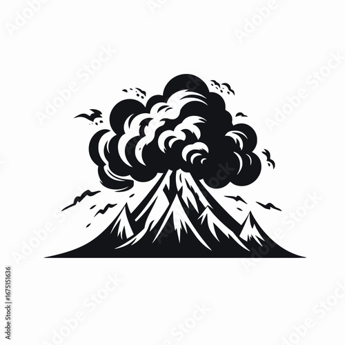 Volcanic eruption releasing ash in the air, a natural silhouette