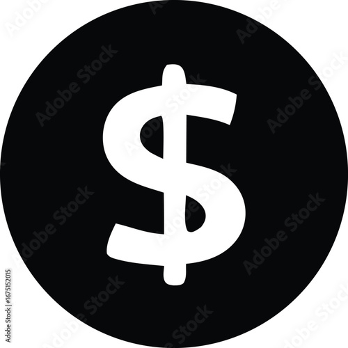 Bold dollar sign icon symbolizing currency finance wealth and financial transactions clearly defined against a simple circular backdrop