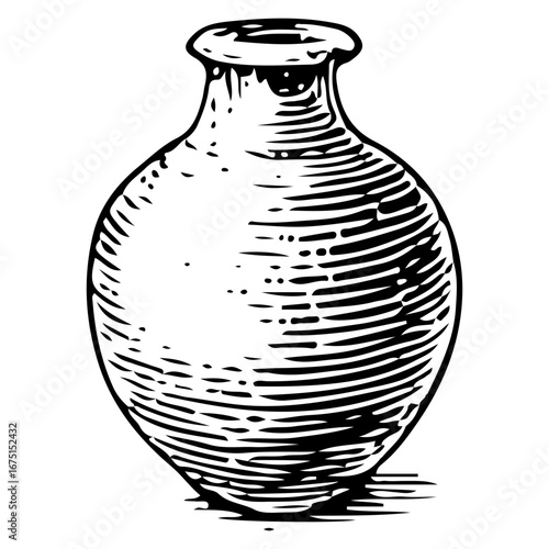 Vintage Black and White Ceramic Vase Illustration for Design and Decor