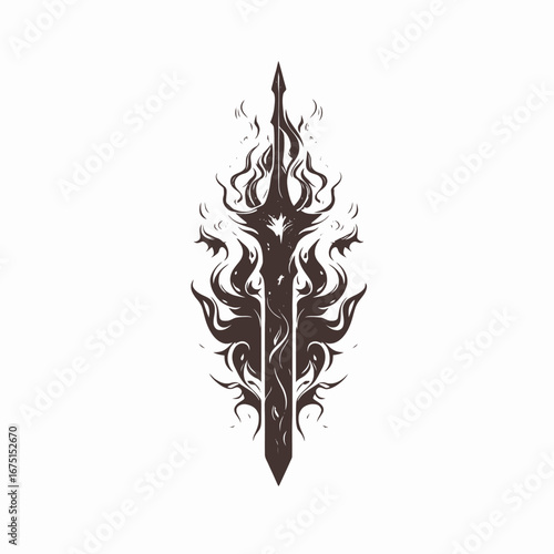 Intricate ornamental weapon art shows power with detailed sword silhouette