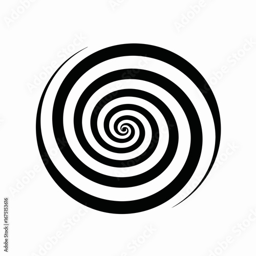 Mesmerizing hypnotic swirling vortex illusion in black and white vector silhouette
