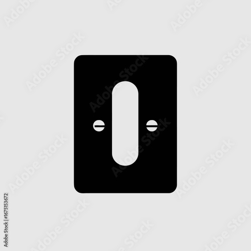 Modern minimalist light switch on gray background, black electrical silhouette