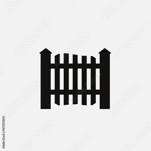 Isolated picket fence illustration displaying a minimalist black fence silhouette
