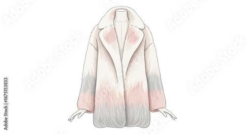 Delicate pastel shades fur coat illustration for fashion design resources