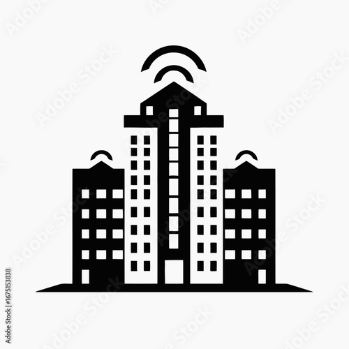 Communication headquarters standing proud in the cityscape, presented as a silhouette