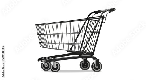 Detailed Illustration of Empty Shopping Cart on a White Background