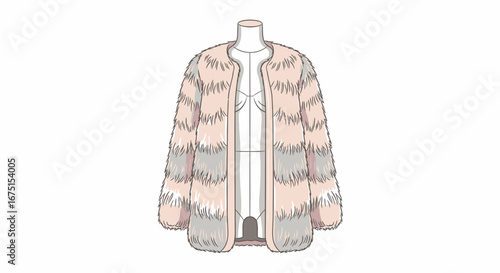Elegant faux fur jacket in soft pastel tones on mannequin fashion design