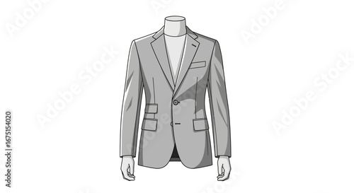 Elegant formal gray blazer displayed on a mannequin over a plain background