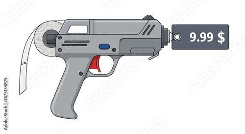 Illustrative Pricing Gun Displaying Price Tag Value in US Dollars, Isolated