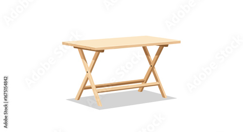 Isolated light wooden folding table on white background, vector design