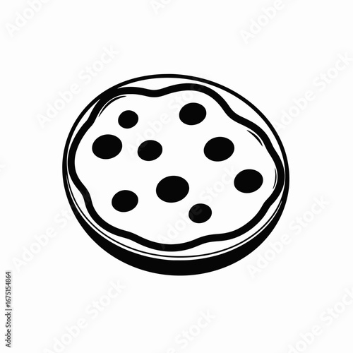 Delicious pizza illustration with pepperoni topping in black and white silhouette