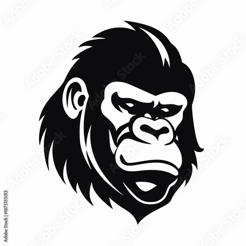 Strong gorilla head abstract in minimalistic style powerful animal silhouette