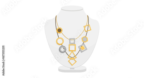 Sophisticated jewelry showcase featuring geometric design on mannequin stand