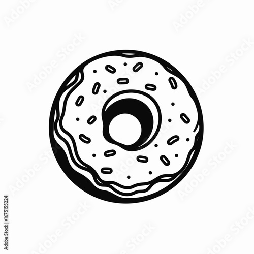 Delectable donut outline with sprinkles displayed as a monochrome silhouette