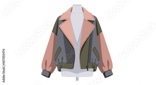 Stylish Oversized Color Block Jacket on a Mannequin for Fashion Illustration