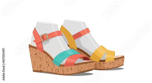 Stylish wedge sandals with colorful straps, perfect for summer fashion