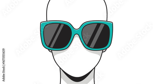 Stylized face graphic featuring teal sunglasses ideal for fashion illustration