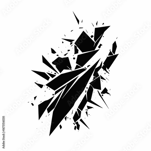 Dynamic shattered glass effect background with an abstract geometric silhouette