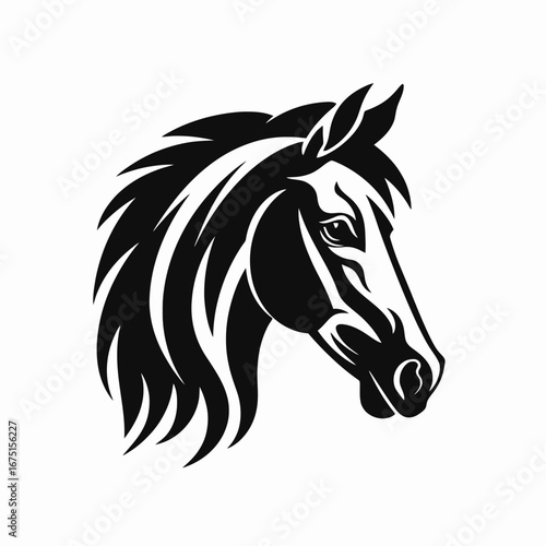 Striking monochrome horse head profile, a minimalist animal portrait silhouette