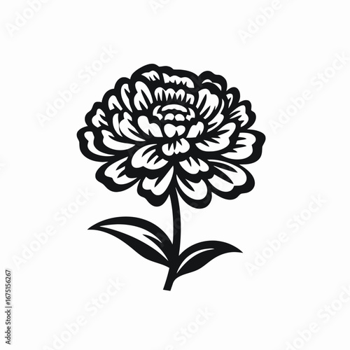 Decorative flower illustration with detailed petals and minimalist monochrome styling silhouette