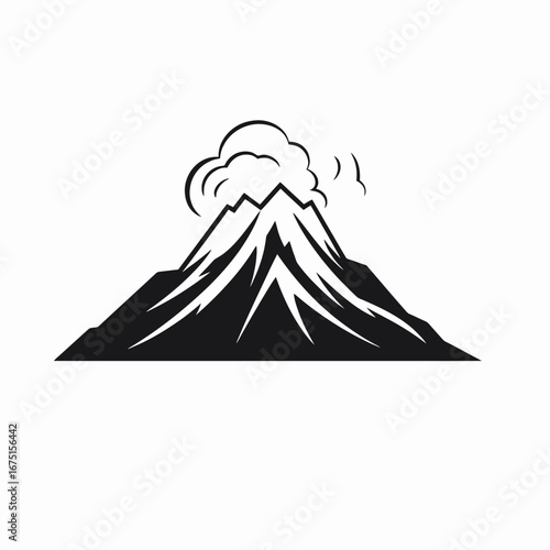 Striking volcanic mountain with rising smoke graphic vector illustration silhouette