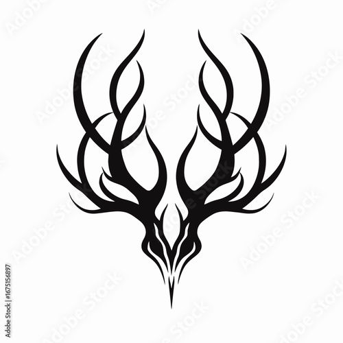 Abstract antler composition and minimal artistic representation isolated detailed deer silhouette