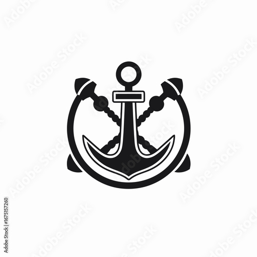 Minimalist anchor vector art with chain marine nautical element silhouette